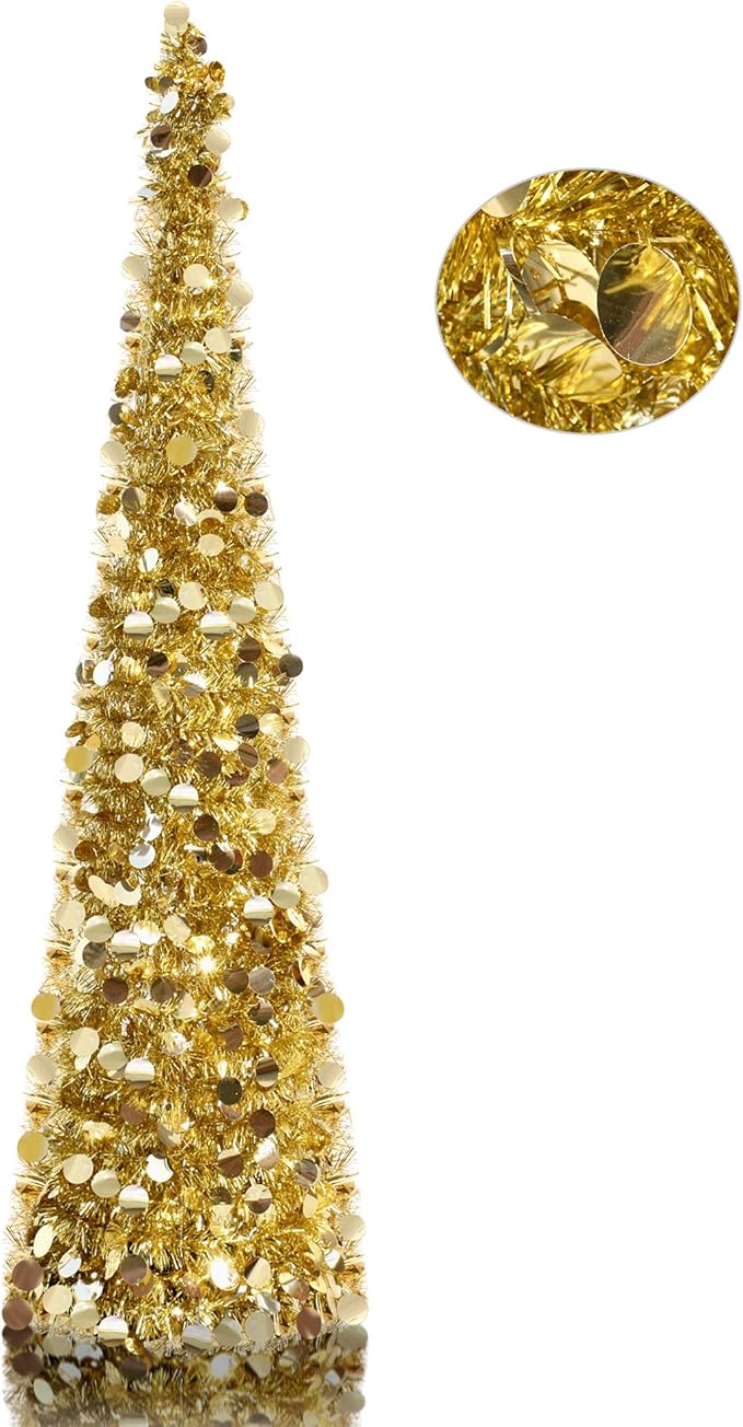 YUQI 5' Gold PopUp Artificial Christmas Tree,Collapsible