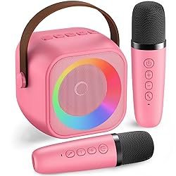 Mini Karaoke Machine with 2 Wireless Microphones