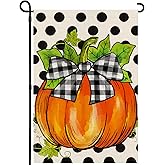 Agroon Hello Fall Pumpkin Garden Flag 12x18 Inch, Double Sided Autumn Thanksgiving Holiday Burlap Yard Flag for Outdoor Decoration
