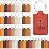 Aemygo 40 Pcs Leather Key Fob Kit, PU Leather Keychain Blanks with Key Rings, Rectangular PU Blanks Engraving Keychain Bulk for DIY Crafts, Laser Stamping