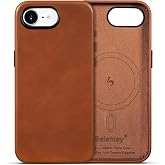Belemay Leather Case for iPhone 16e, Compatible with MagSafe [Luxury &amp; Classy] Premium Full-Grain Vegetable-Tanned Leather, Rich Patina, Secure Grip, Metal Buttons Slim Cover (6.1 inch), Saddle Brown