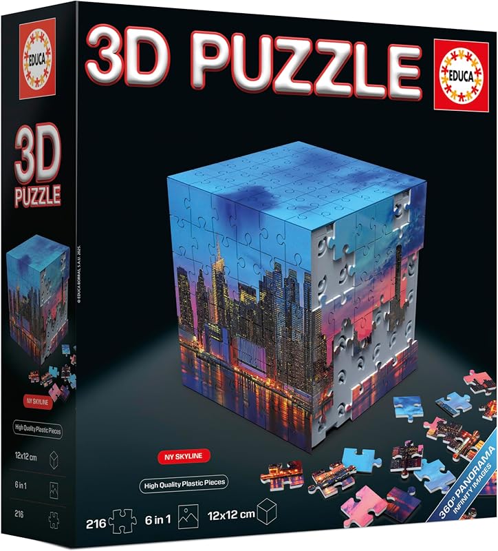 - Panorama do Skyline do Puzzle 3D de Nova Iorque | O Desafio do Puzzle em Forma de Cubo com 216 Peças | Estrutura: Base Montável Coberta por 6 Puzzles de 36 Peças | Dos 8 anos de idade (20335)