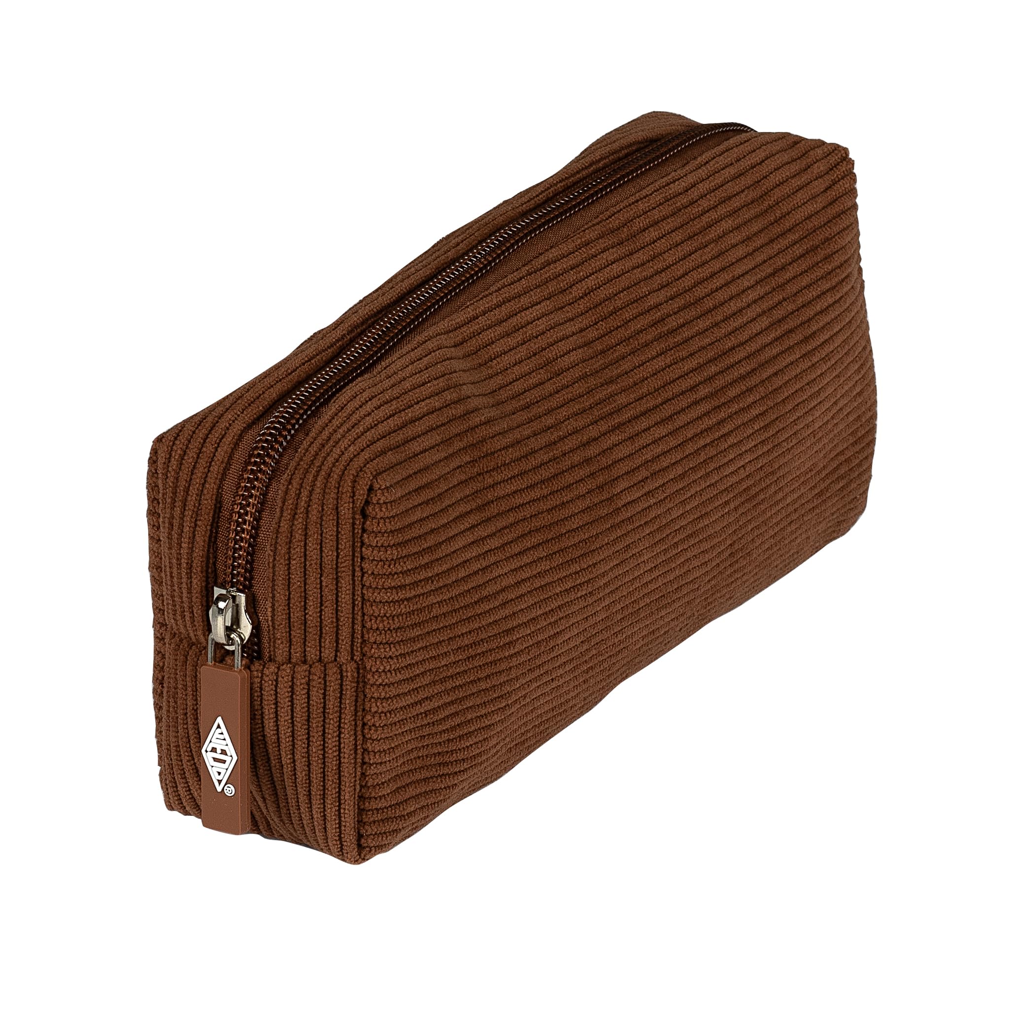 WEDO Cotton Corduroy Effect School Pencil Case Pen Bag Writing Bag Brown Brown, Brown, Cord