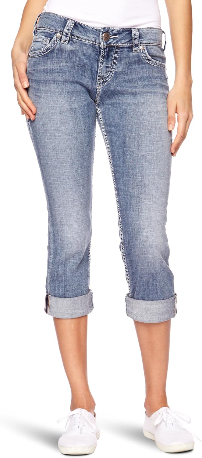 Silver Jeans Suki Capri 4 Cropped Women's Jeans Blue W24INxL34IN