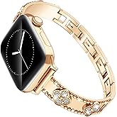 Vipluck Metal iWatch Jewelry Band for Women, iWatch Bands for Women 38mm 40mm 41mm 42mm Series 10 9 8 7 6 5 4 3 2 1 SE, Dressy Band, Bling, Cute Lucky Clover Dressy iWatch Bracelet,Rose Gold