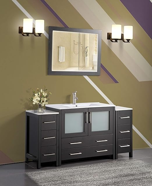 Amazon Com Vanity Art 60 Inch Single Sink Modern Bathroom Vanity Combo Set 1 Shelf 8 Drawers Ceramic Top Bathroom Cabinet With Free Mirror Va3036 60 E Kitchen Dining
