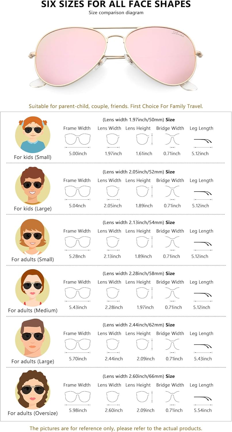 livho Classic Polarized Aviator Sunglasses UV Mirrored Lens Metal Retro Shades for Women Men (Pink Mirrored Lens/Gold Frame(Rose Gold), 58): Clothing
