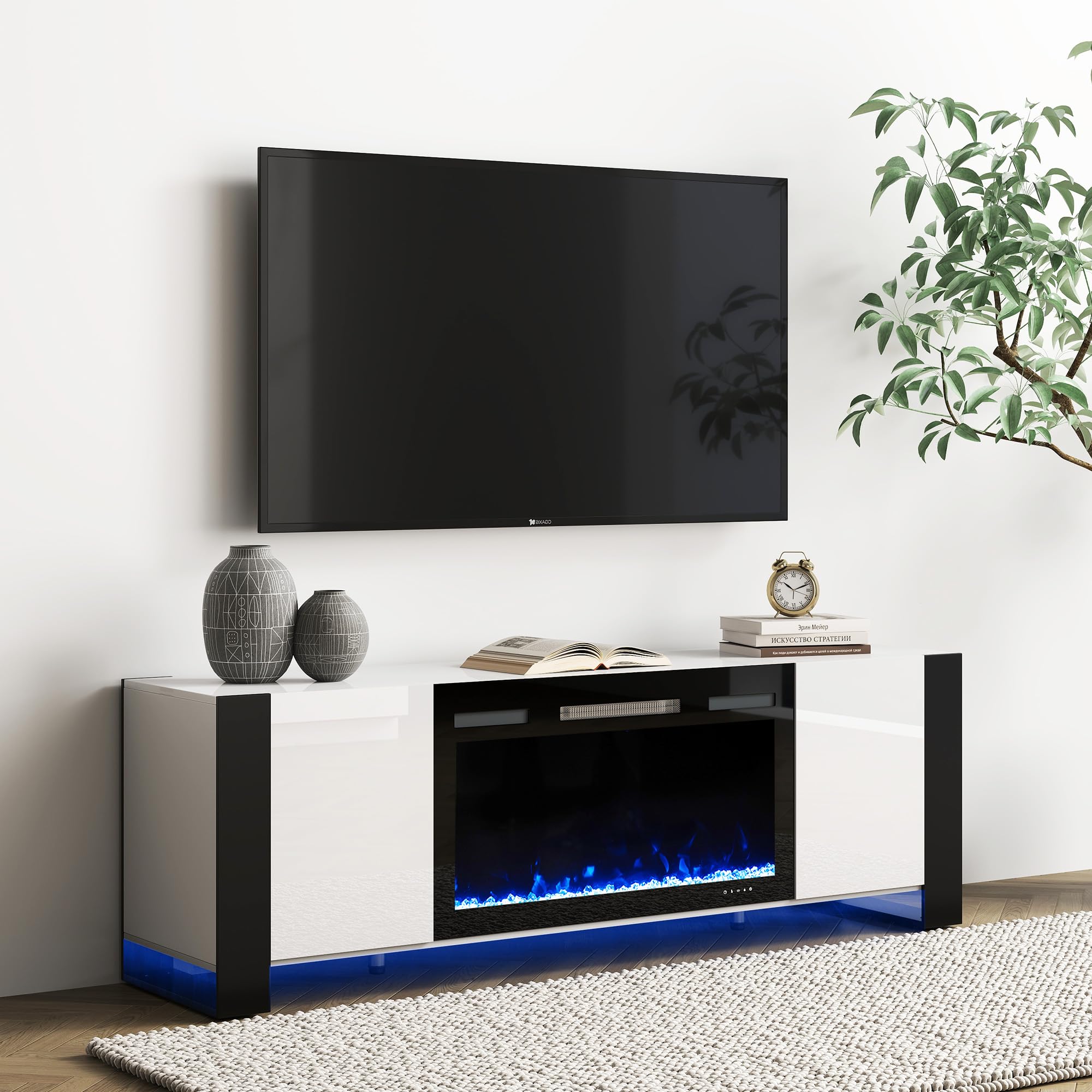 Photo 1 of (minor cut on one of the pieces)
Real Relax 70" U-Shaped Leg TV Stand with 36" Electric Fireplace, High Gloss Finish Entertainment Center for TVs Up to 80", TV Console Cabinet for Living Room, White