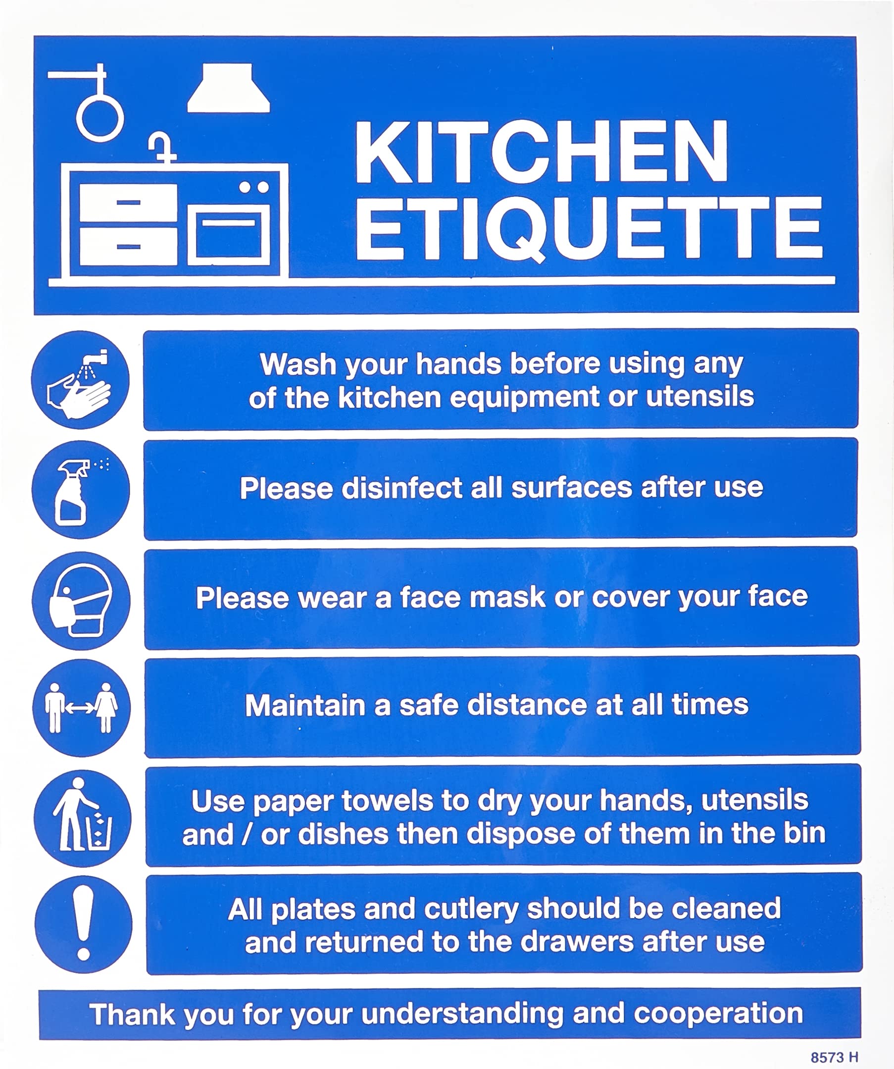 Caledonia Signs 28573H Kitchen COVID19 guidelines