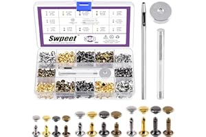 Swpeet 360 Sets 4 Colors 6mm 8mm 12mm Leather Rivets Double Cap Rivets with 3Pcs Fixing Tools Assortment Kit, Leather Rivets 