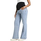 Foucome Women's Maternity Jeans Wide Leg Trendy Comfy Stretchy Straight Leg Pregnancy Denim Pants