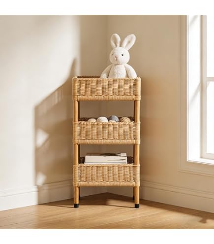 Amazon.com: GLDWEY 3-Tier Rattan Storage Rack, Hand-Woven Storage