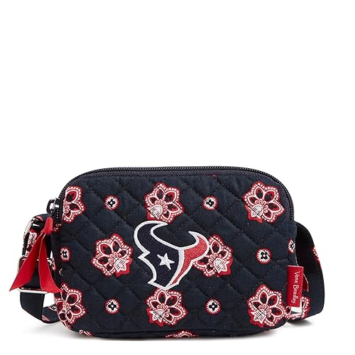 Vera Bradley Women's Cotton NFL Small Stadium Crossbody Bag (Multiple Teams Available), Navy/Red Bandana with Houston Texans