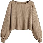 SweatyRocks Girl's Long Sleeve Ribbed T Shirt Round Neck Loose Pullover Tops