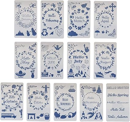 Amazon Co Jp 月間ステンシル13点セット 描画テンプレートセット 1 12か月とシーズン 楽しいテーマ 言葉 ボーダー ジャーナル ステンシル スクラップブック クラフトプロジェクト スタンプアルバムカード ホビー