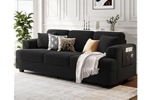 KKL Deep Seat Sofa 89" with Throw Pillow, Modern Sofa, Couches for Living Room, Comfy Sofa, Sleeper Couch, Bouclé, Black