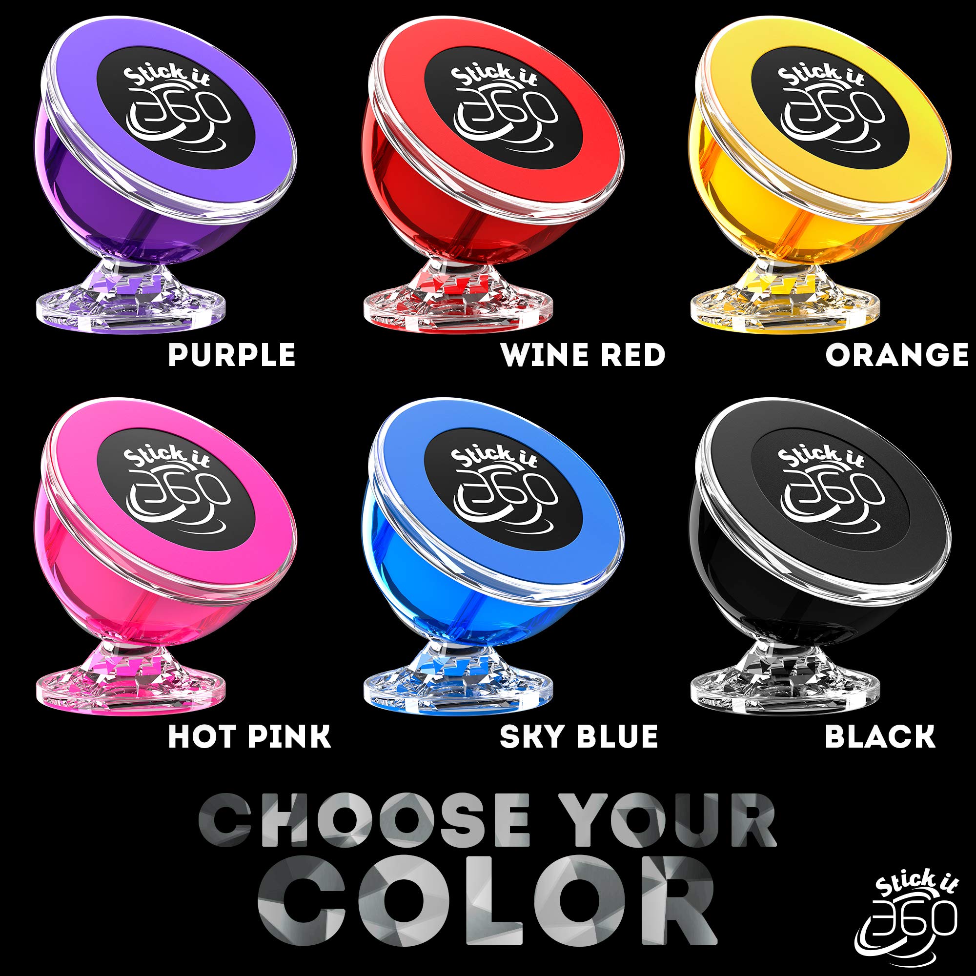 Universal Cell Phone Holder for Car, Magnetic Car Phone Mount 360 Rotation from Dashboard, 6 Strong Mobile Friendly Neo Magnets 21600 Gauss, Compatible with All Smartphones by Stick it 360 (Black)