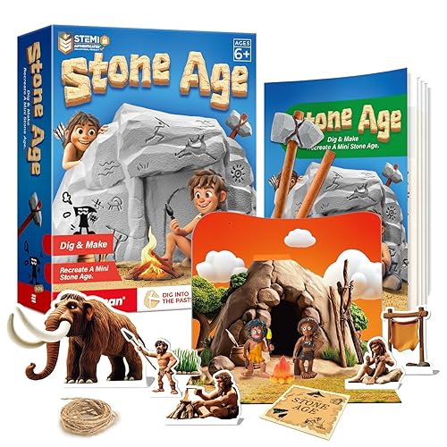 EDUMAN Stone Age Fossil Dig Kit for Kids, Dig Up 10+ Prehistoric Fossils, Fossil Hunting Kit for Kids, Archaeology Excavation Kit STEM Educational Science Digging Kit Toy Birthday Gift for Boys Girls