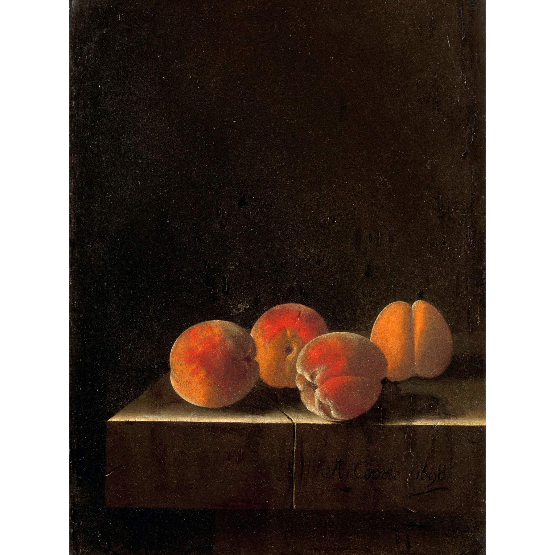 Artery8 Coorte Four Apricots On A Stone Plinth Painting Large Wall Art Poster Print Thick Paper 18X24 Inch