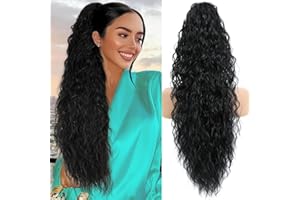 LEDIZE Ponytail Extension, Claw Clip on Pony tails Hair Extension for Women 28 Inch Long Wavy Curly Fake Ponytail Clip in Hair Pieces for Women Fluffy Natural Looking (Black, 28 Inch)