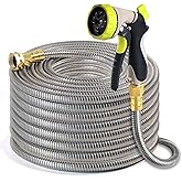 Holldoor Metal Garden Hose 50 ft – 304 Stainless Steel Water Hose with Nozzle Sprayer, Garden Hoses Flexible, Lightweight, No Kink, Heavy Duty for Outdoor (50 ft)