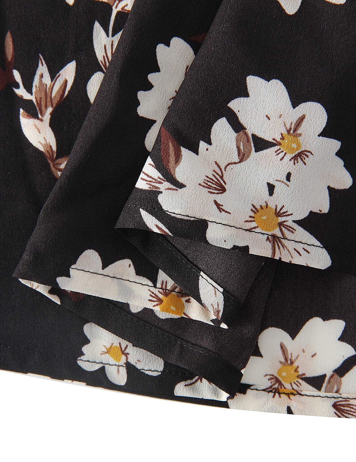 Blooming Jelly Ladies Boho Chiffon Dress V Neck Bottun Down Summer Beach Mini Dresses for Women Black,S