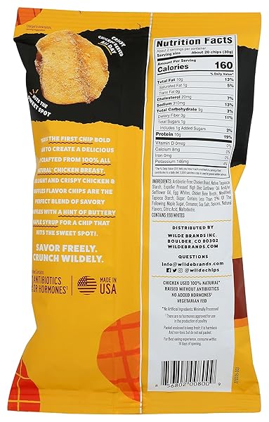 CHICKEN AND WAFFLES CHICKEN CHIPS BY WILDE CHIPS, THIN AND CRISPY, HIGH PROTEIN, KETO, PALEO FRIENDLY, MADE WITH REAL CHICKEN, 2.25OZ BAG