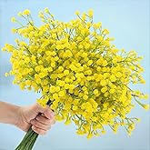 N&T NIETING Babys Breath Artificial Flowers Bulk, 10Pcs Fake Gypsophila Bouquet Flowers Real Touch Faux Babies Breath Arrangement for Wedding Floral Party Home Centerpieces Vase Decoration, Yellow
