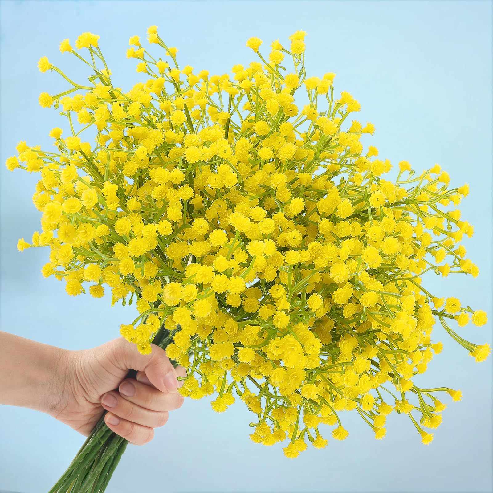 Photo 1 of N&T NIETING Babys Breath Artificial Flowers Bulk, 10Pcs Fake Gypsophila Bouquet Flowers Real Touch Faux Babies Breath Arrangement for Wedding Floral Party Home Centerpieces Vase Decoration, Yellow