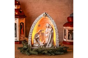 WILLBOND Nativity Sets for Christmas Indoor Holy Family Manger Scene Small Nativity Set with LED Lights Resin Figurine Tealight Candle Holder Tabletop Decor Gift for Holiday(6.7 x 5.5 x 3.9 Inch)