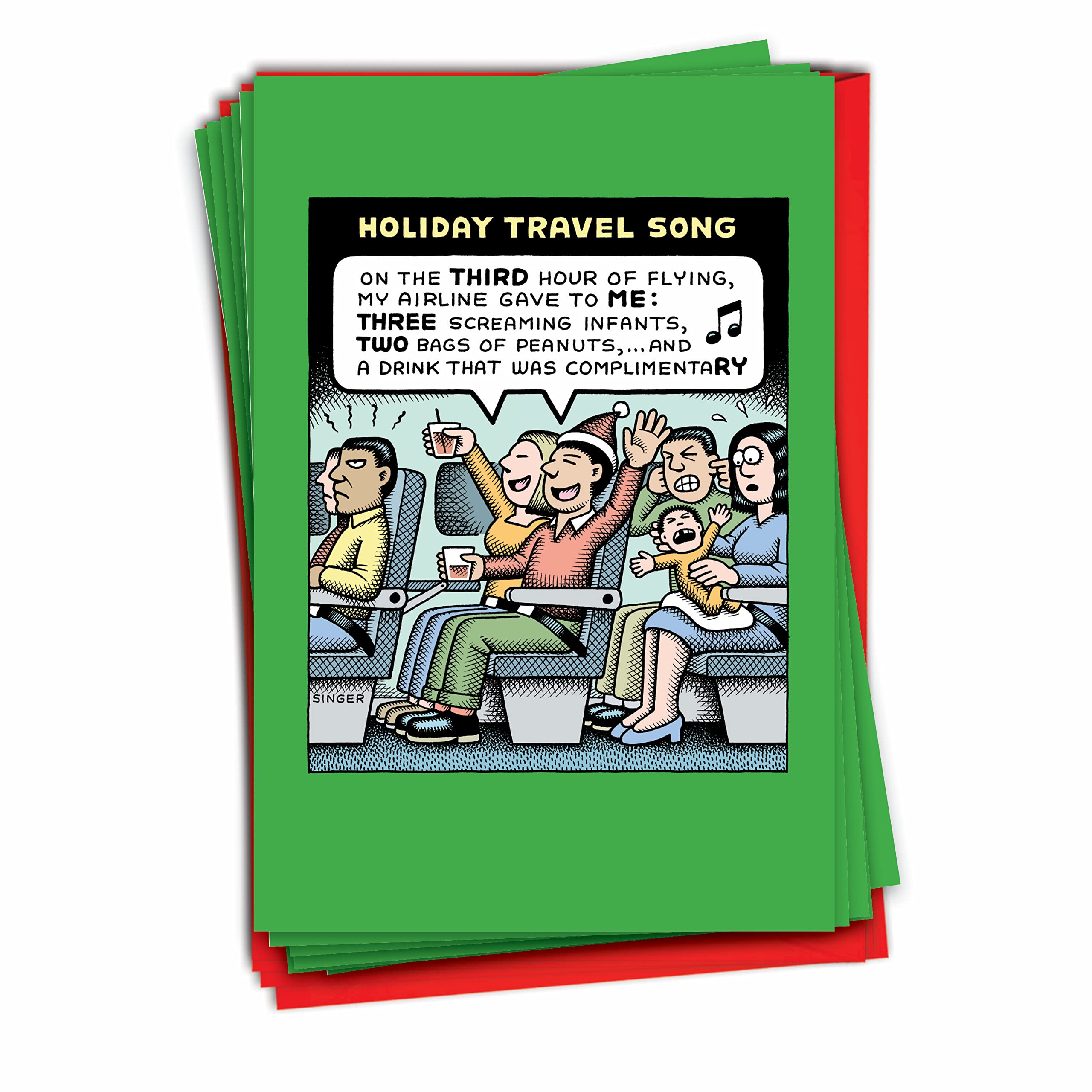 NobleWorks - Box of 12 Funny Christmas Cards - Hilarious Holiday Humor, Xmas Stationery Set with Envelopes (1 Design, 12 Cards) - Holiday Travel B2464XSG