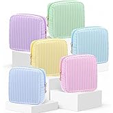 Sanwuta 6 Pcs Seersucker Cosmetic Bag Bulk Pinstripe Makeup Bag for Women Aesthetic Cute Travel Toiletry Organizer Preppy Storage Pouch for Wedding Bridesmaid Christmas Gift(Small,Pastel Color)