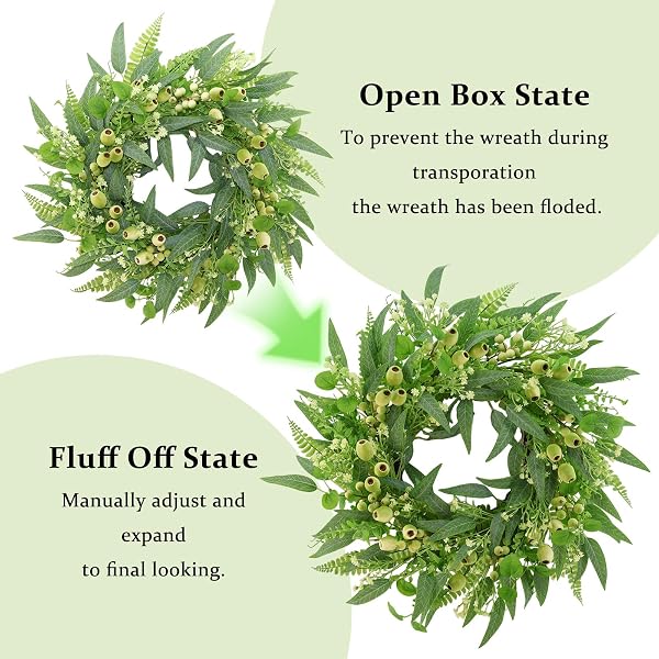 GREEN EUCALYPTUS WREATHS FOR FRONT DOOR,22 INCH ARTIFICIAL SPRING SUMMER WINTER WREATH WITH LARGE GREEN BERRIES,EUCALYPTUS LEAVES FOR INDOOR OUTDOOR WALL PORCH FESTIVAL FARMHOUSE HOME HOLIDAY DECOR.