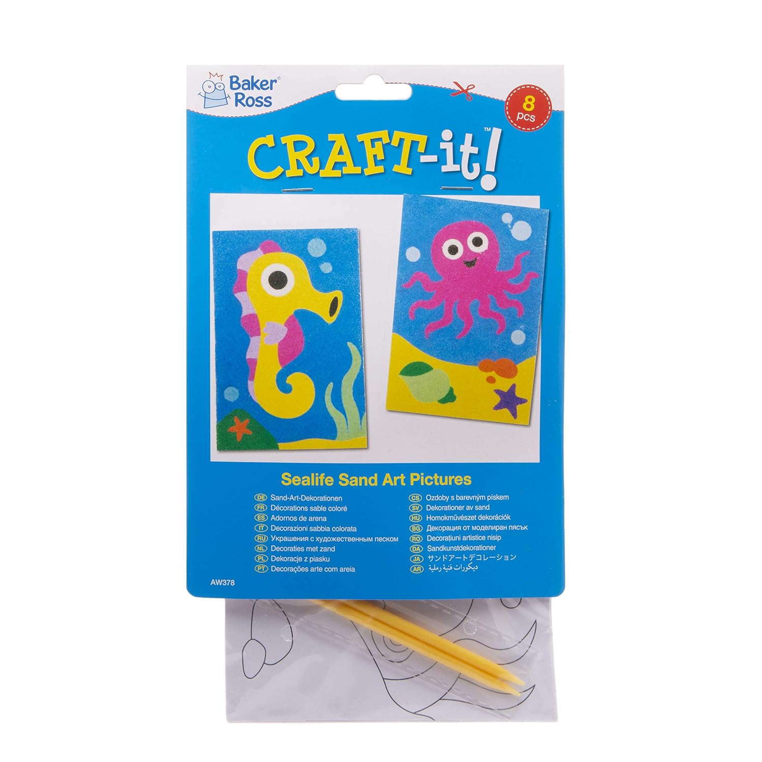 Baker Ross AW378 Sea Life Sand Art Pictures (Pack of 8) for Kids to Decorate and Display Black, Small - Image 4