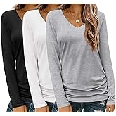 Zeagoo 3 Pack Womens T Shirts V Neck Long Sleeve Shirt Casual Tops Soft Solid Basic Tee Fall Outfits S-XXL