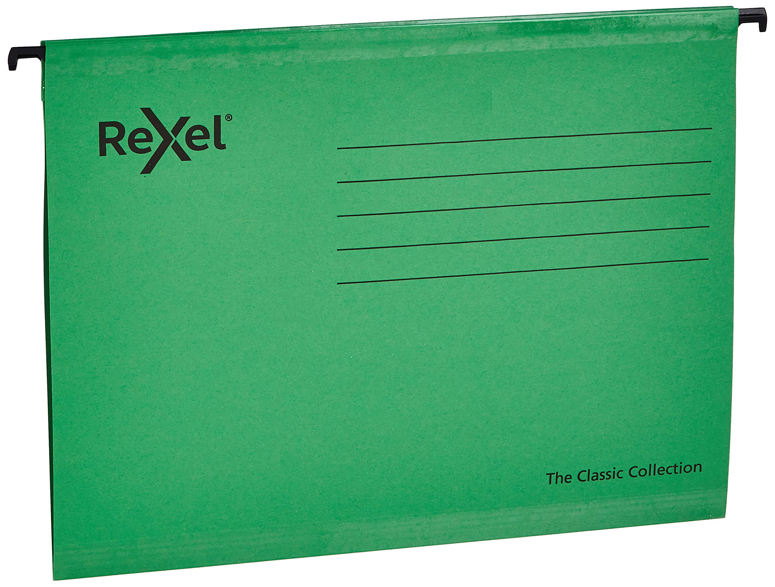 Rexel Classic A4 Reinforced Suspension Files for Filing Cabinets, 15 mm V base, 100 Percent Recycled Card, Green, Pack of 25, 2115586