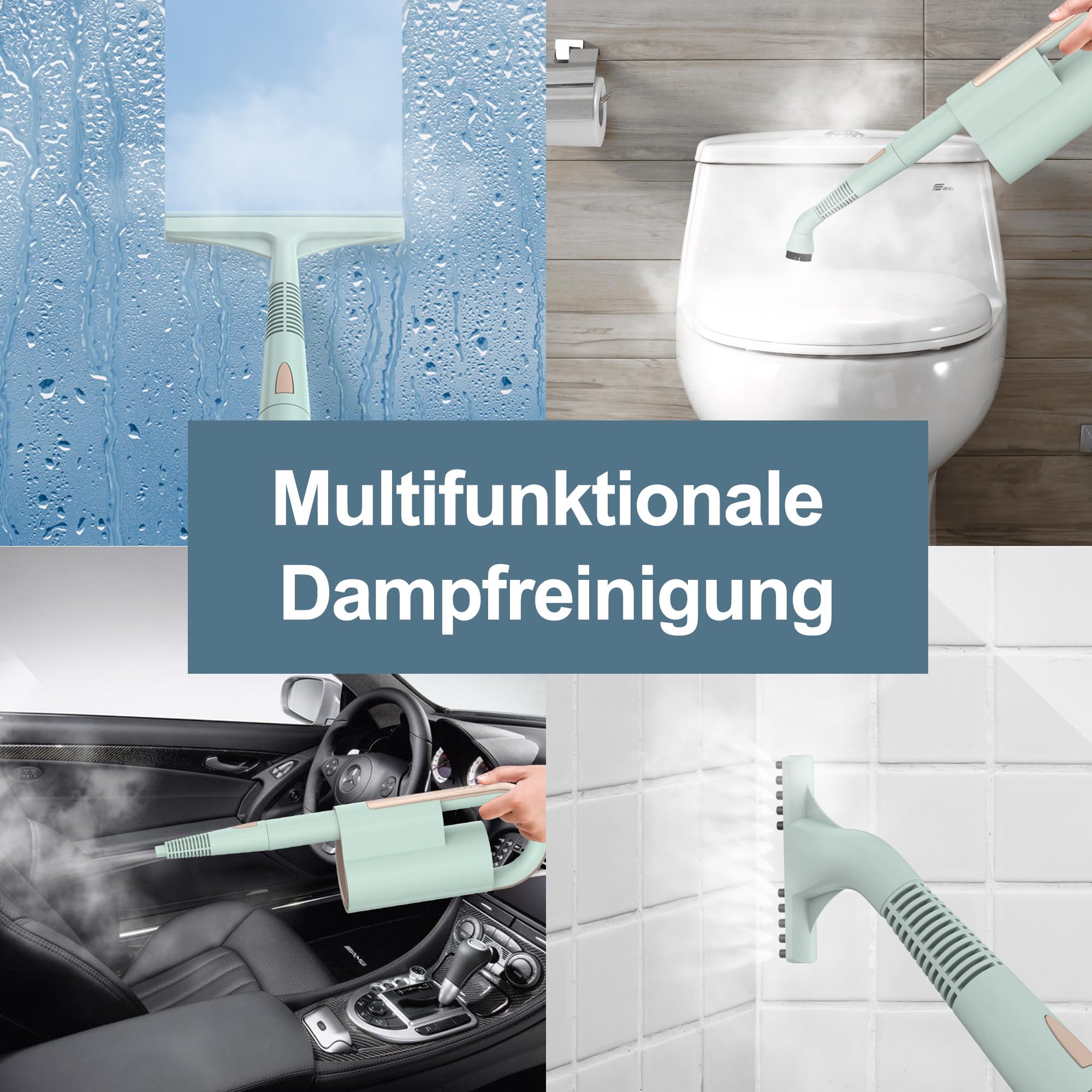 Newbealer 2-in-1 Dampfreiniger, 1200W Handgerät mit abnehmbarem Reiniger, 3 Dampfstufen, 7 Zubehörteile und 2 Mikrofaserpads, Ideal für Alle Böden, Teppiche 5