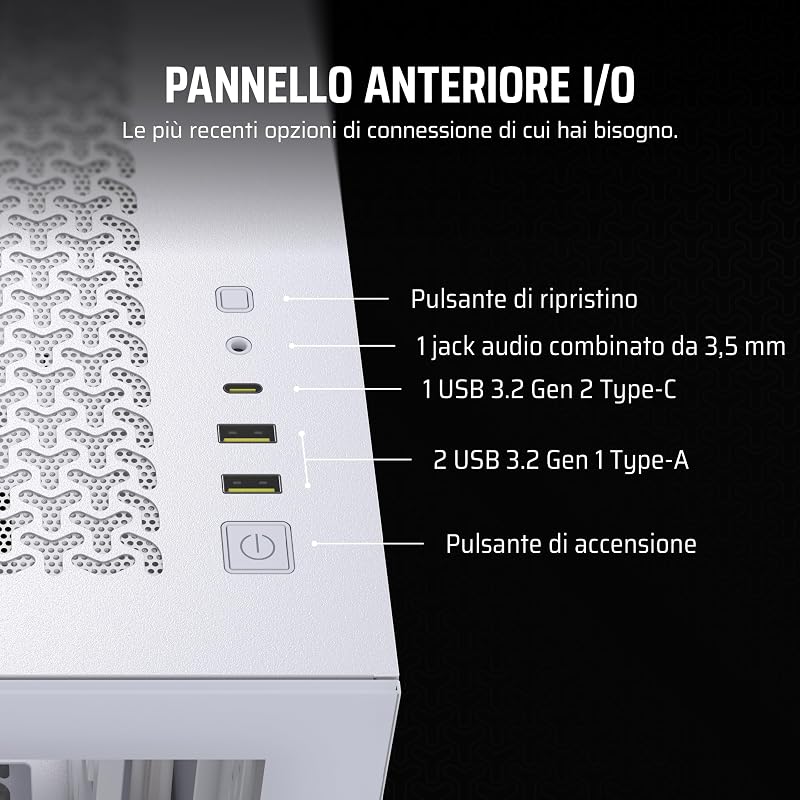 3500X Mid-Tower ATX Case per PC - Vetro Temperato Panoramico - Compatibile con Scheda Madre a Connessione Inversa - Nessuna Ventola Inclusa - Bianco