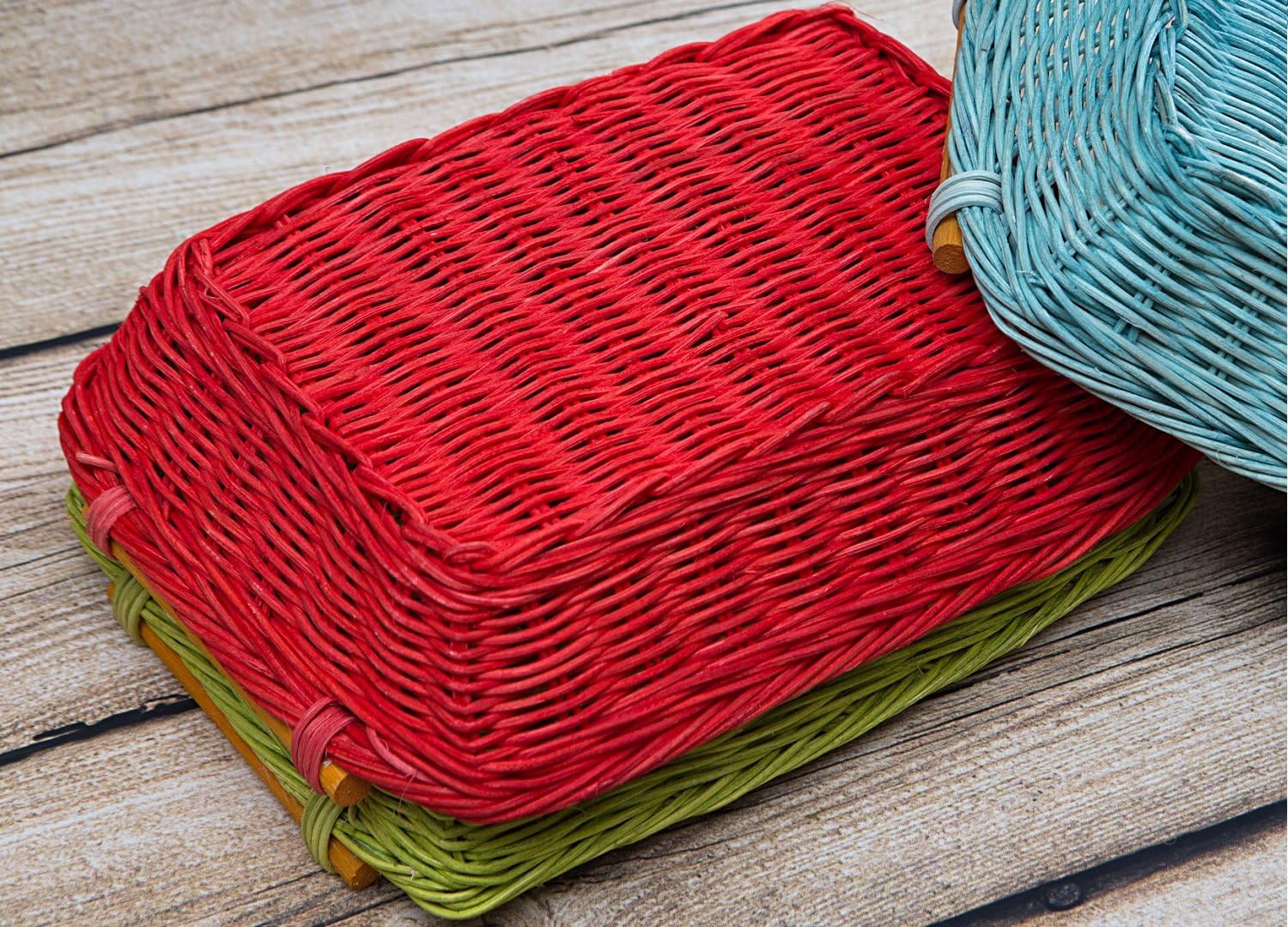 Handmade Natural Rattan Storage Basket High Quality Woven Wicker Storage Multi -purpose and Utility Baskets for Kitchen, Bathroom, Office, Home Decor or Picnic. Red Storage Basket
