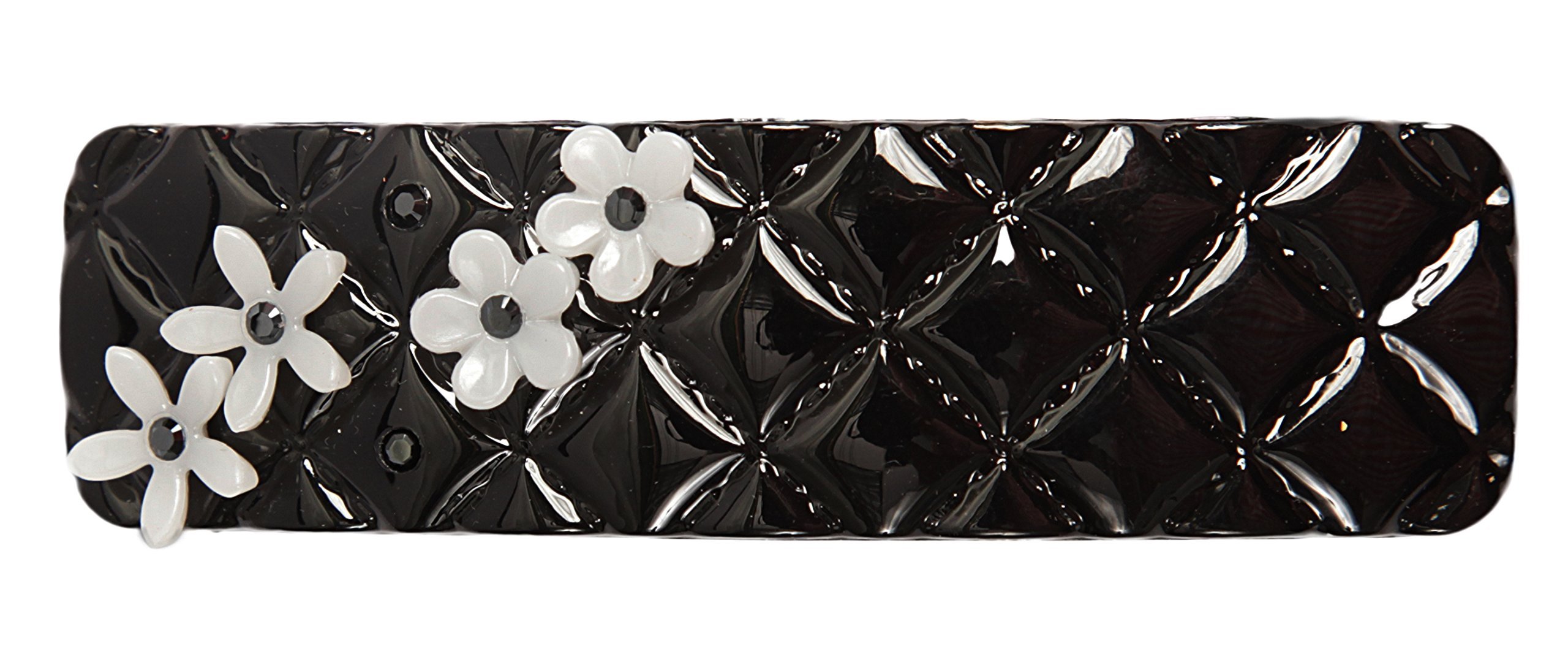 Caravan French Quilted Looking Barrette Hand Decorated with Daisy and Stones