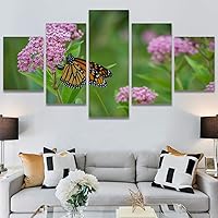 SIGNWIN 5 Panel Canvas Wall Art Modern Art Bee Butterfly Colorful Contemporary Insects Multicolor Photography for Home Decorations Ready to Hang - 60