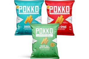 POKKO Variety Pack – Rice & Chickpea Chips – 8 Each of Original, Spicy & Creamy Dill – Bold South Asian Flavors with High-Pro