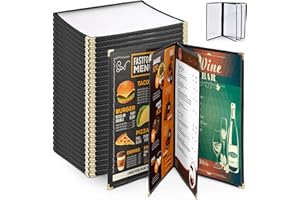YESCOM WeChef 30 Pack Restaurant Menu Covers 8.5 x 14" Book Style 4 Page 8 View PVC Transparent Restaurant Menu Holder Book Cafe Hotel Club Pub Bar Black