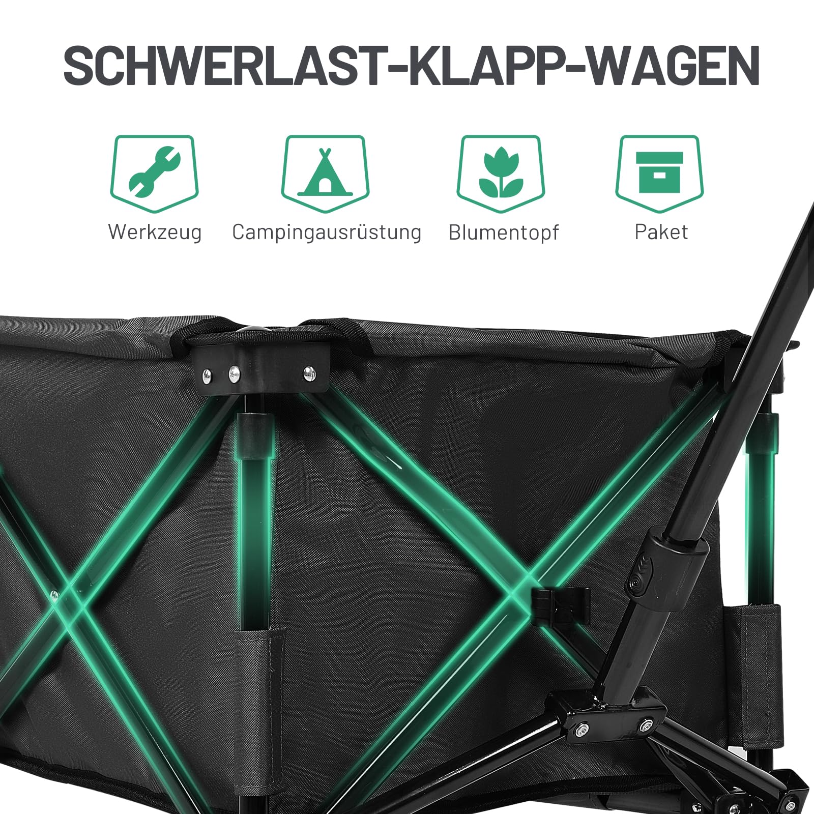 TIMBER RIDGE XXL Bollerwagen Faltbar Transportwagen mit Seitentasche Getränkehalter verstellbarem Griff, Gartenwagen für Alle Gelände, Draussen Camping Einkaufen 8