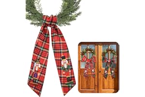 PARTYFORU Christmas Wreath Sash for Front Door - 2 Pcs Red Plaid Nutcracker Sashes for Wreaths Holiday Party Home Decor, 60 Inch Green Xmas Wreath Sash for Front Door DIY Embroidery Monogram Thanksgiving