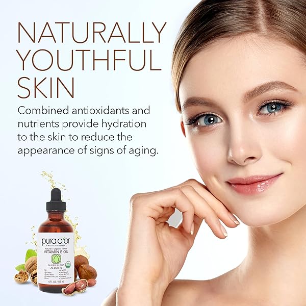 PURA D’OR 4 OZ ORGANIC VITAMIN E OIL BLEND 70,000 IU – 100% NATURAL HEXANE FREE, SWEET ALMOND, APRICOT, JOJOBA, ARGAN, ROSEHIP, SUNFLOWER & AVOCADO BATH OIL FOR SCARS, SKIN, FACE & FULL BODY