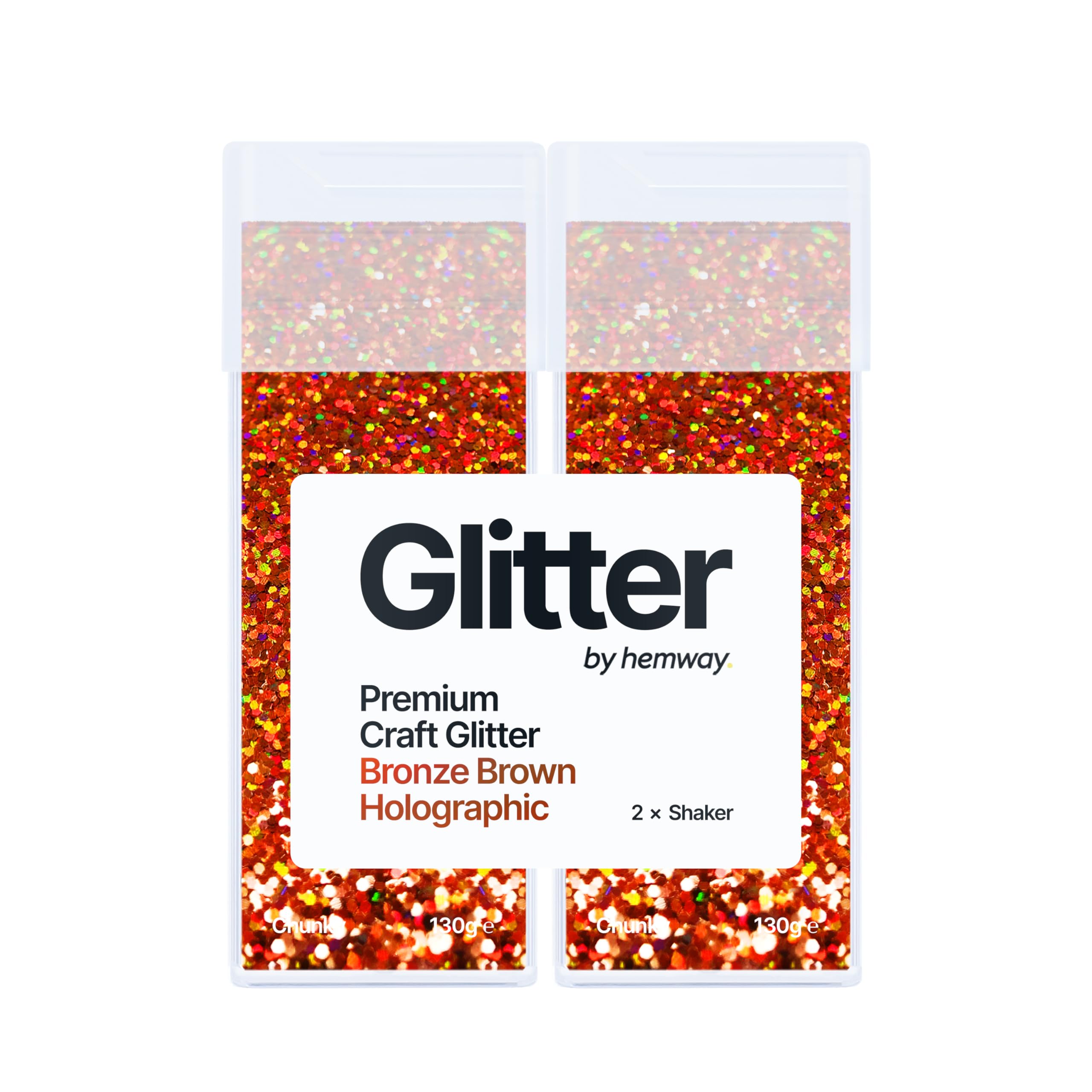 Hemway Glitter Shaker Bronze Brown Holographic 130g x2 Pack Chunky, Craft Glitter Shakers for Resin & Epoxy Crafts, Christmas Art Supplies, Nail, Body, Face, Eye, Festival, Crafting, Slime, Sparkle