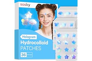 Sosky Hologram Pimple Patches for Face, Hydrocolloid Acne Patches with Salicylic Acid, Cute Star Zit Stickers,Colorful Blemish Covers,36 Count Blue Star Cloud Butterfly