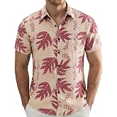 JOGAL Men's Flower Hawaiian Shirt Short Sleeve Button Down Shirts | 70% Cotton, Print Design, Regular Fit, Casual Style, for Beach Tropical
