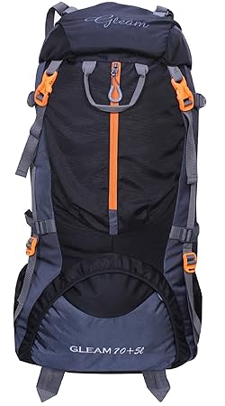 Gleam 0109 Climate Proof Mountain Trekking Rucksack, Backpack 75 Ltrs Black & Grey with Rain Cover